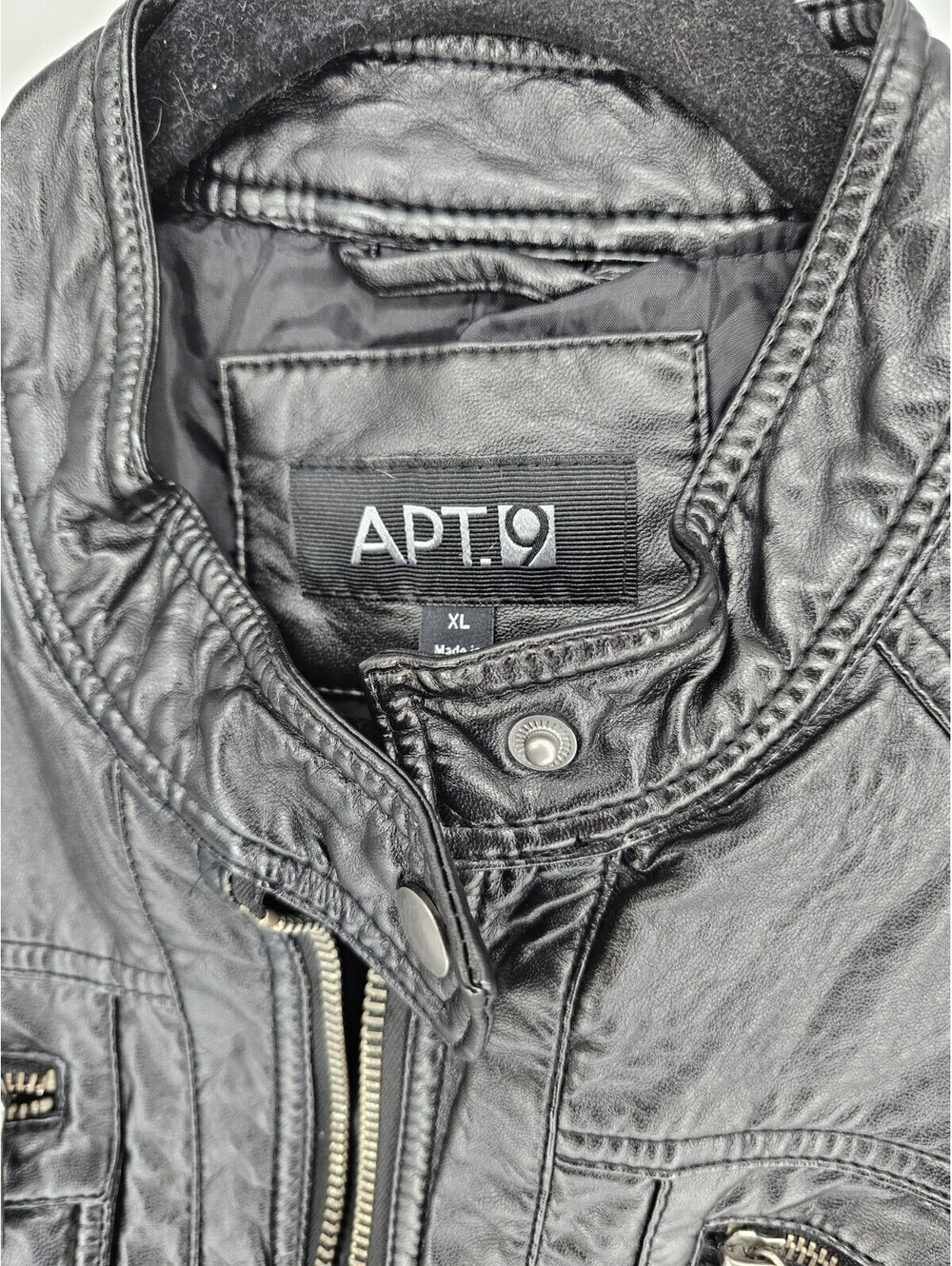 Apt 9 Womens Sz XL Full Zip Up Faux Leather Moto Jacket Black - Picture 3 of 4